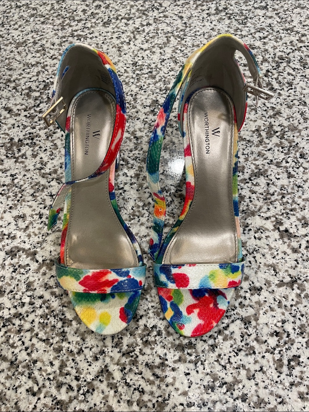 Worthington Multicolor Floral Open-Toe Ankle-Strap Heels